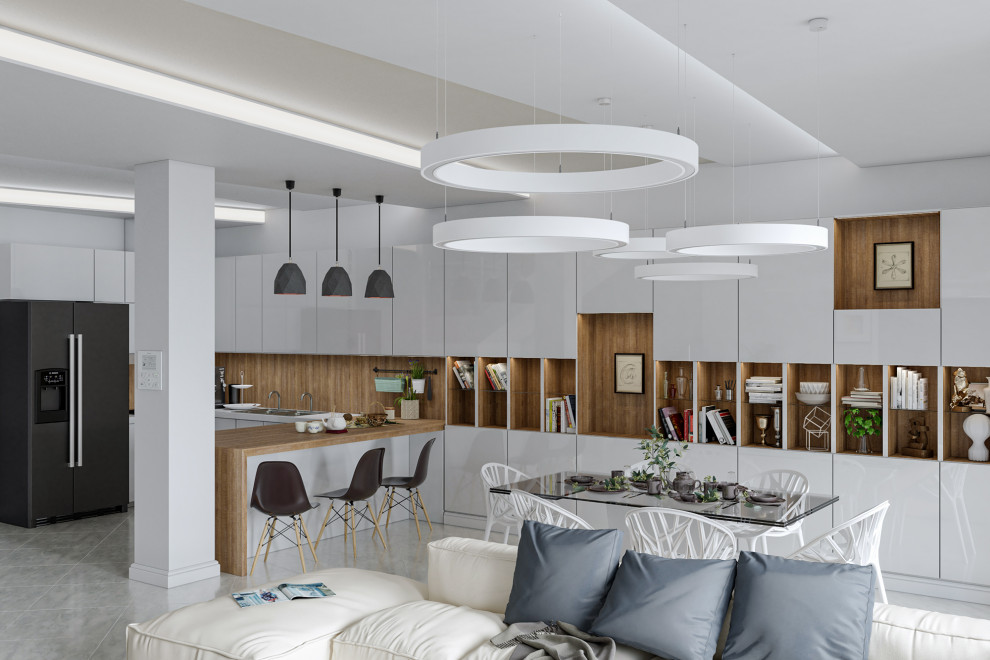 Гостиная с кухней и обеденной зоной