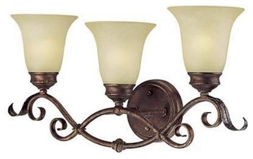 Burled Bronze/Silver Three-Light Bath Light with Florentine Scavo Glass