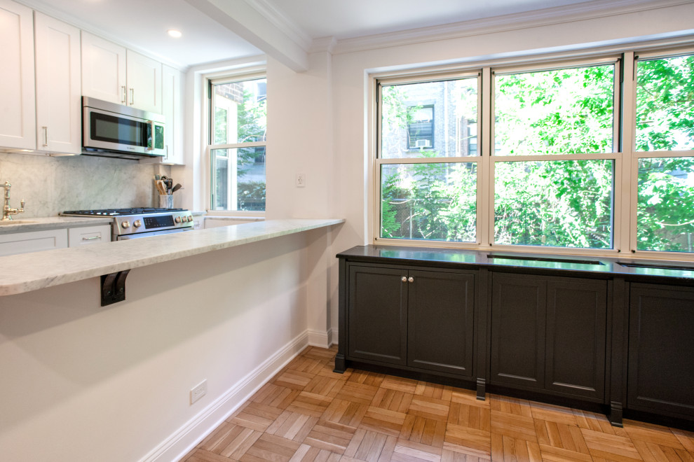 This is an example of a transitional kitchen in New York.