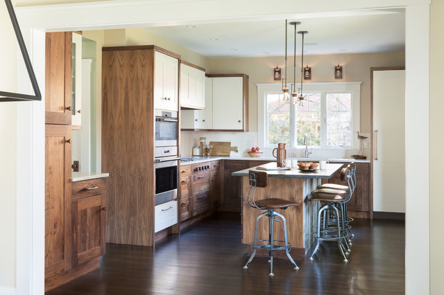 White And Walnut Kitchen Cabinets Steal The Show