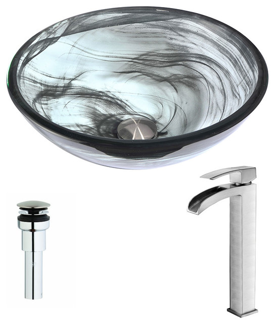 ANZZI Mezzo Series DecoGlass Vessel Sink with Key Faucet, 16.5 in L x
