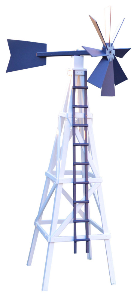 Farm Style Windmill, White & Navy Blue