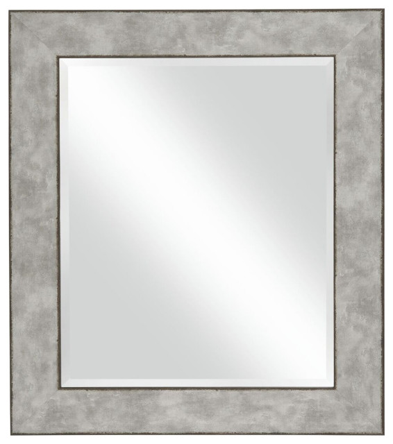 Polystyrene Wall Mirror with Hammered Ripple Design, Distressed Silver