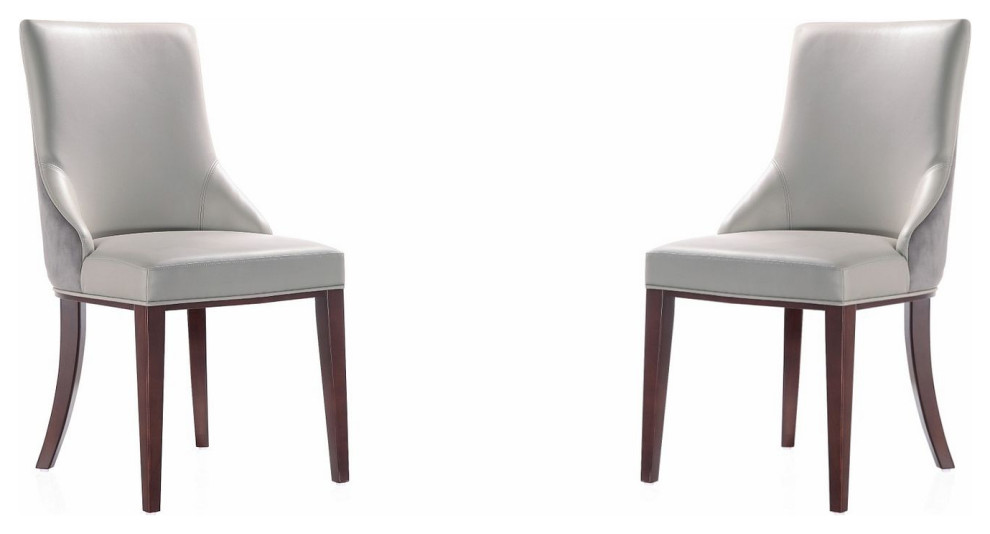 Shubert Faux Leather and Velvet Dining Chair, Light Grey Set of 2
