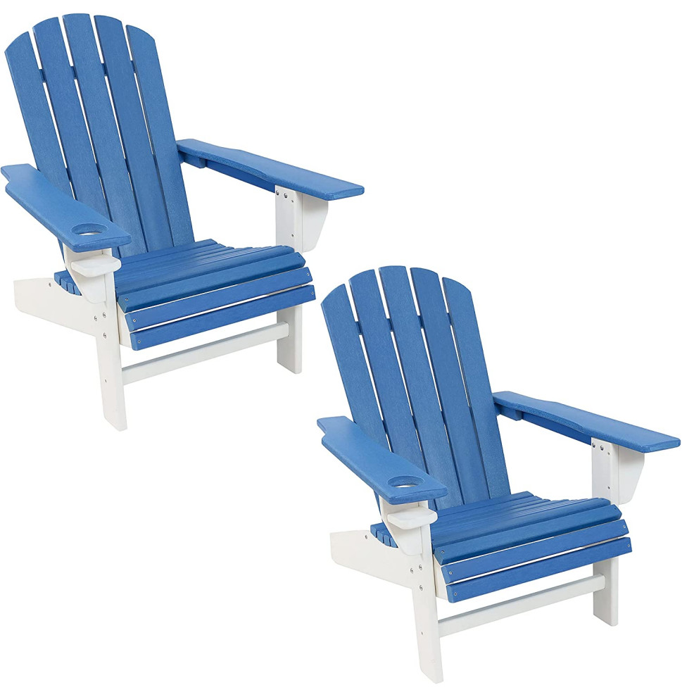 Set of 2 Adirondack Chair, Slatted Slanted Seat & Arm With Cupholder