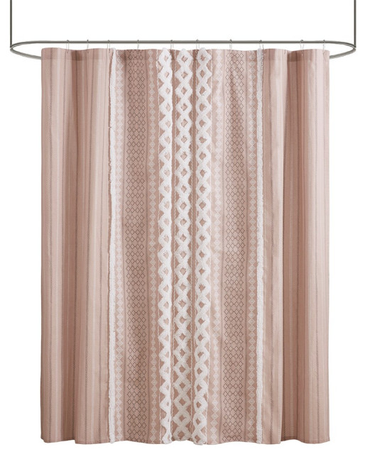 INK+IVY MidCentury Imani Cotton Printed Shower Curtain With Chenille