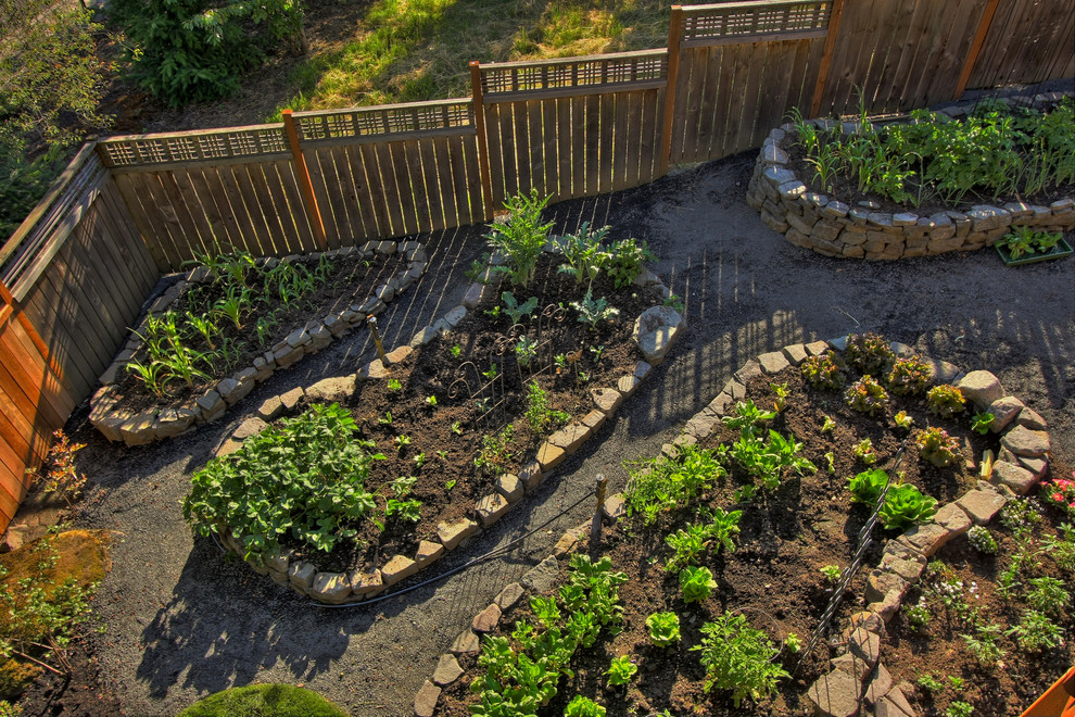 Inspiration for a contemporary garden in Portland with a vegetable garden.