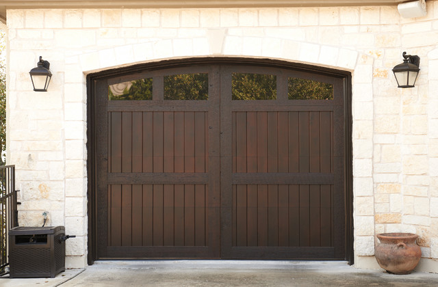 Dark Wood Stained Garage Door Italian Villa Rustic Garage