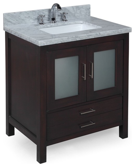 Manhattan 30in Bath Vanity (Carrara/Chocolate) Transitional