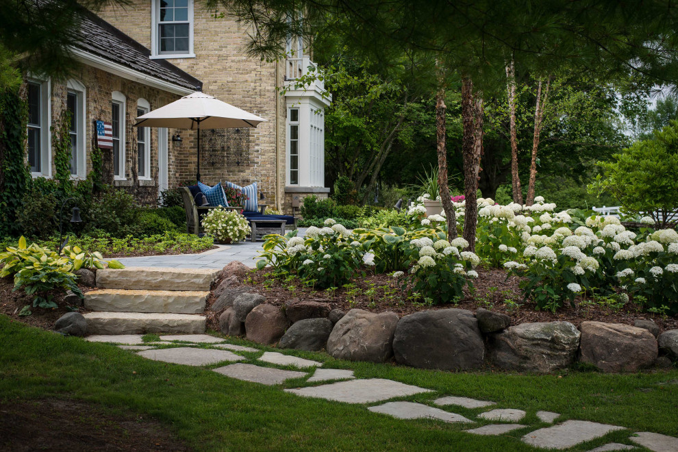This is an example of a country garden in Milwaukee with with rock feature.