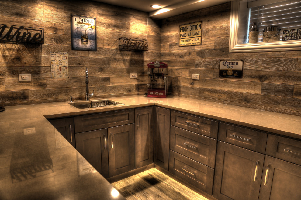 Inspiration for a rustic basement remodel in Chicago