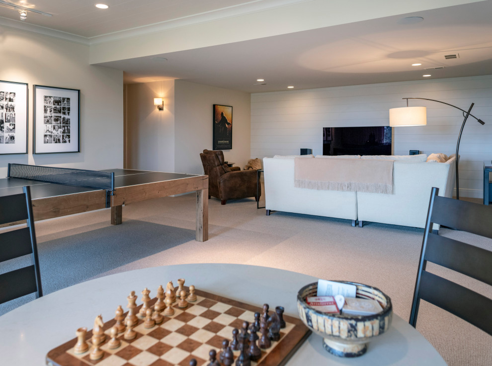 Transitional family room photo in Seattle