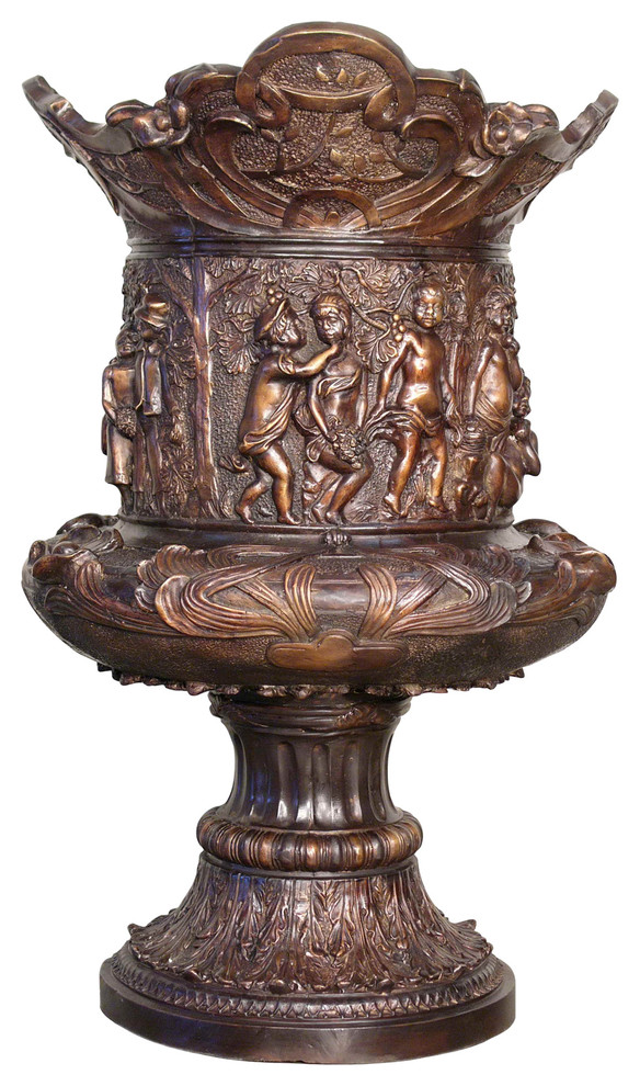 Roman Greco Bronze 33" Decorative Urn Traditional Decorative Jars