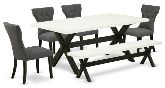 East West Furniture X-Style 6-piece Wood Dining Table Set in Black/Gotham Gray