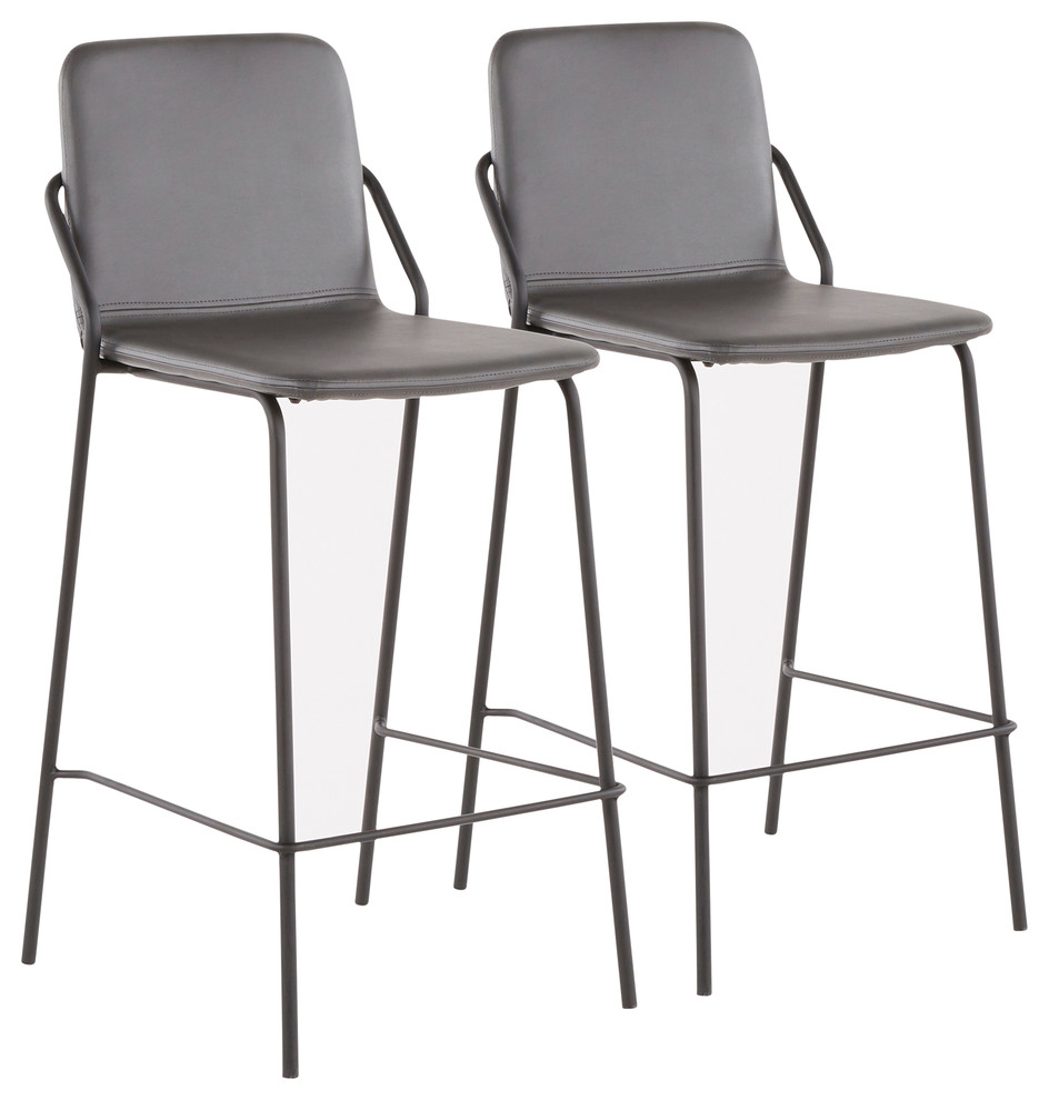 Lumisource Stefani Counter Stools, Black Metal With Gray Faux Leather, Set of 2