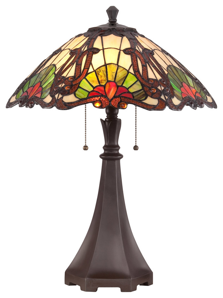 Quoizel TF1504TWT Tiffany 2 Light Table Lamps in Western Bronze