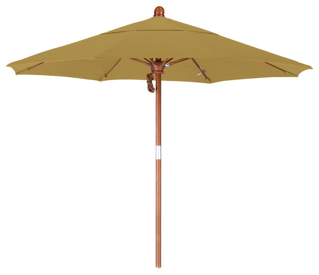 7.5 Foot Sunbrella Fabric Pulley Open Wood Market Umbrella
