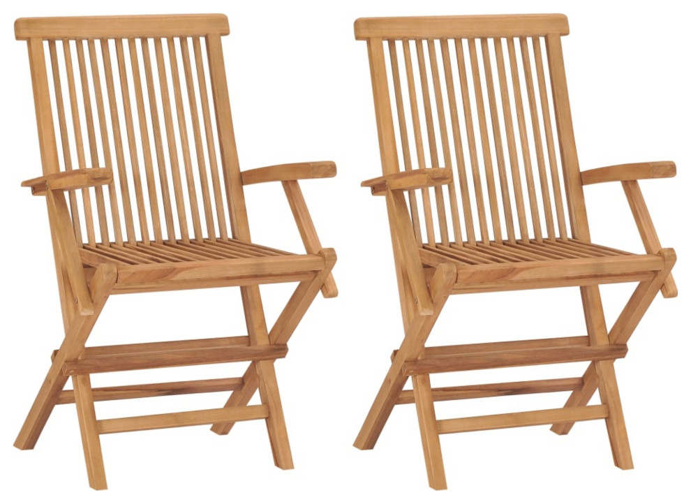Vidaxl Folding Garden Chairs, Set of 2, Solid Teak Wood Transitional