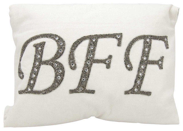 Mina Victory Luminecence Beaded "BFF" White Throw Pillow