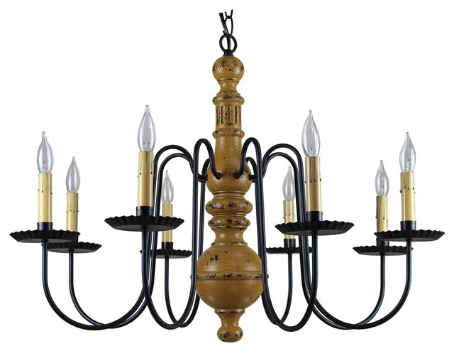 Hamilton Primitive Chandelier, Black With Mustard Crackle and No Trim -  Farmhouse - Chandeliers - by Country Living Primitives LLC | Houzz