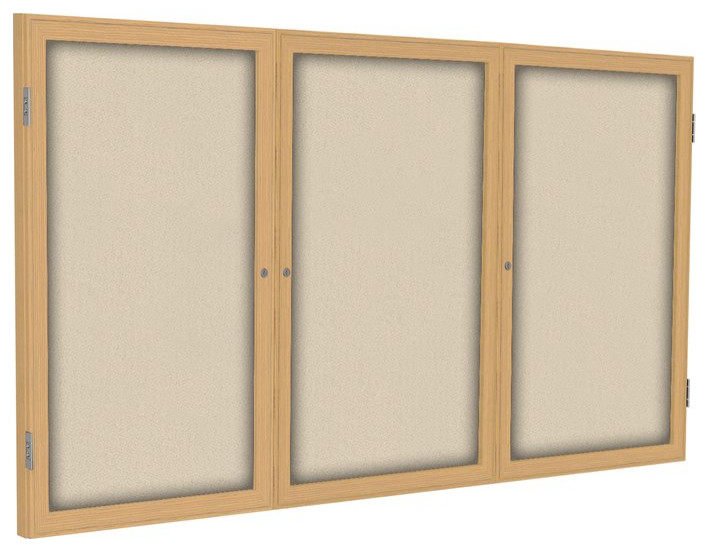 Ghent's Fabric 48" x 72" 3 Door Enclosed Bulletin Board in Beige