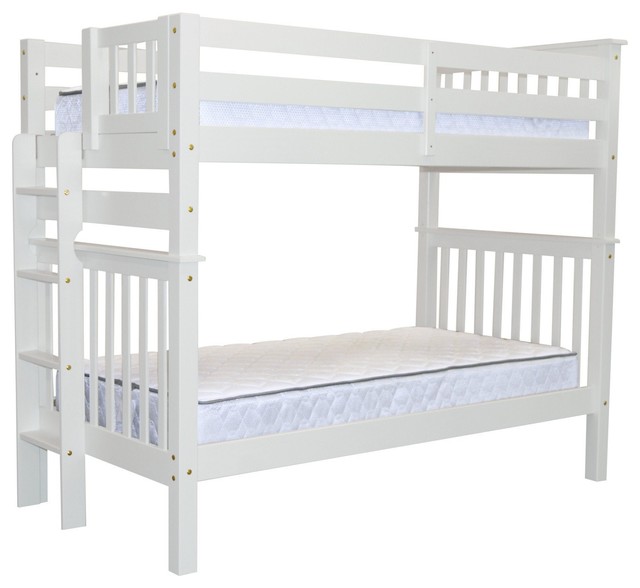 Bedz King Bunk Beds Tall Twin over Twin with End Ladder, White