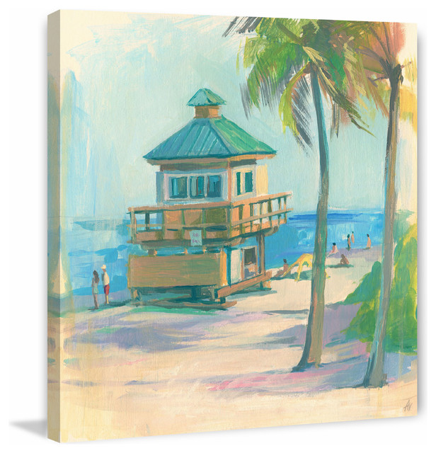 "Beach Caf " Painting Print on Wrapped Canvas, 48"x48"