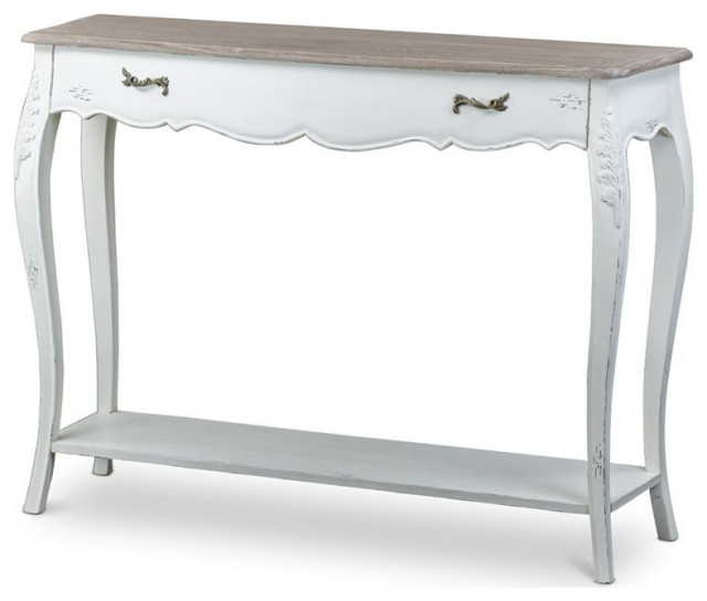 Pemberly Row Console Table in White and Natural Farmhouse Console