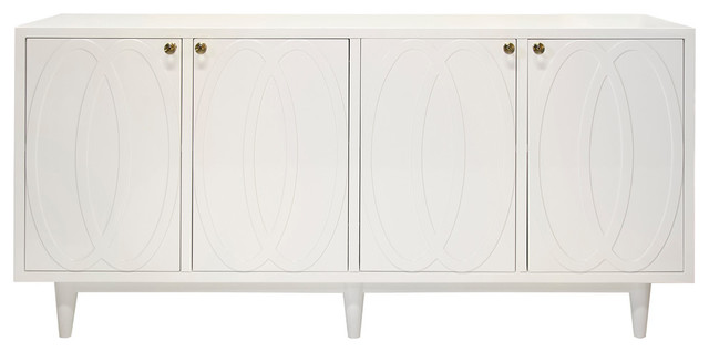 Worlds Away Mathis White Lacquer Four Door Entertainment Console