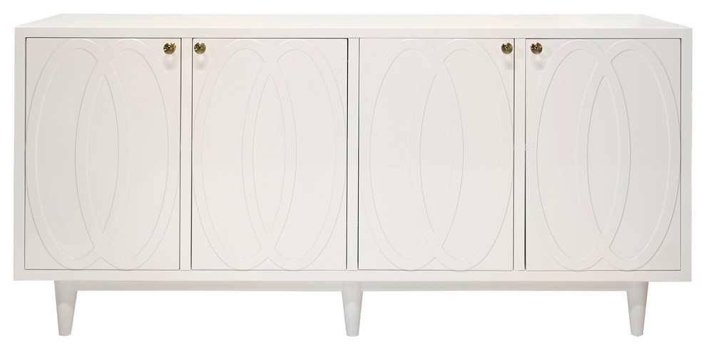 Worlds Away Mathis White Lacquer Four Door Entertainment Console