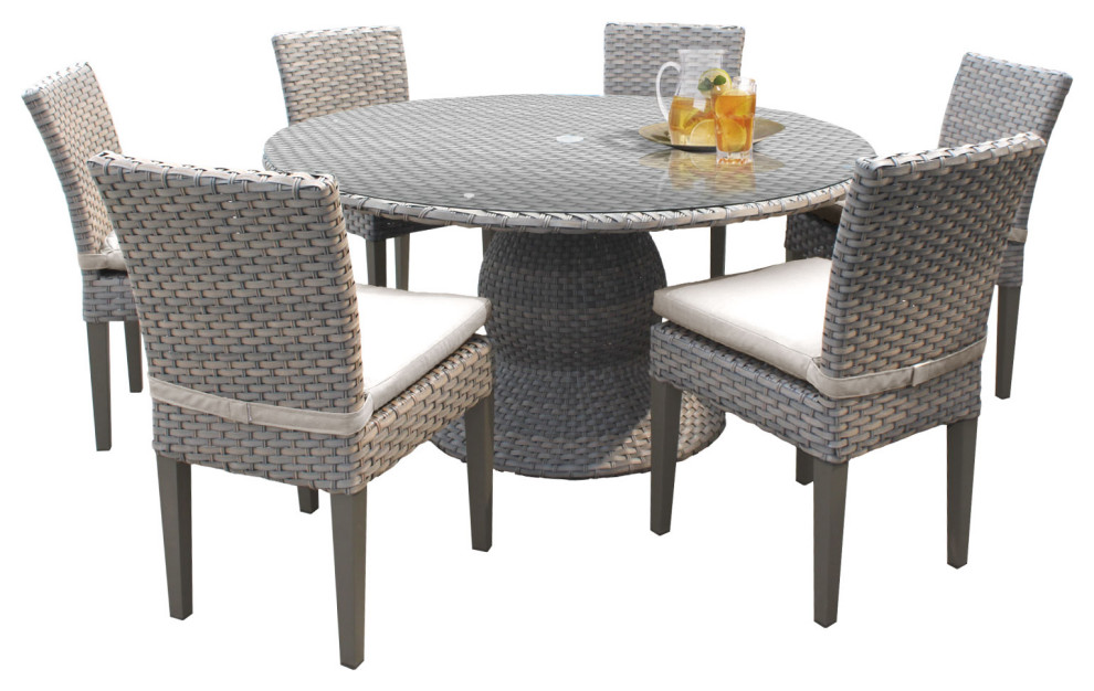 Oasis 60" Outdoor Patio Dining Table with 6 Armless Chairs Tropical