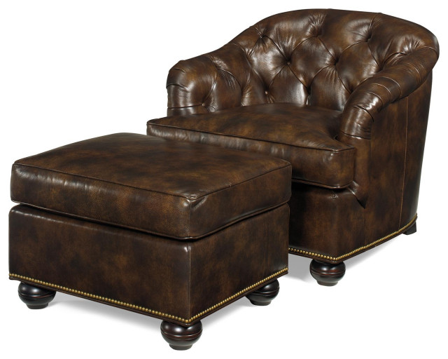 Ottoman Traditional Antique Bun Feet Avocado Leather Poly Fiber Seat