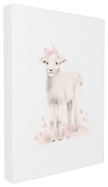 "Sweet Baby Lamb With Pink Bow" 16x20, Stretched Canvas Wall Art