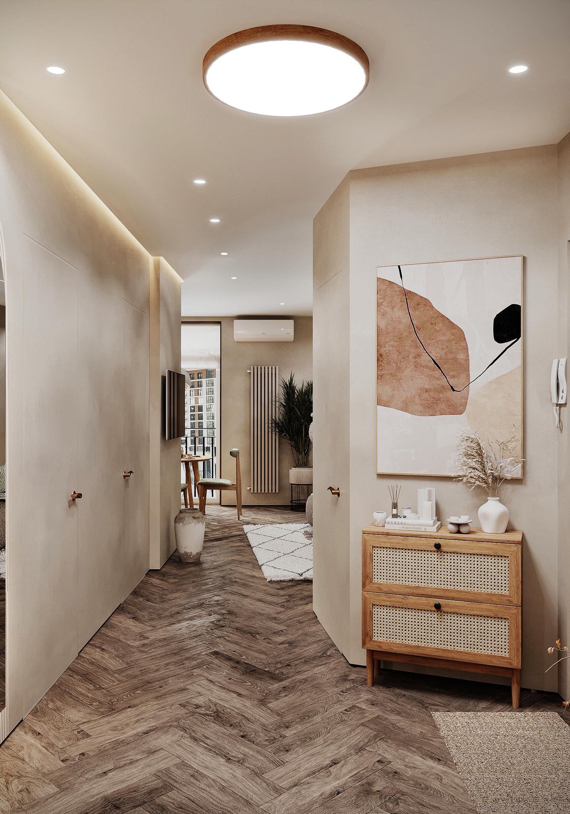 Дизайн интерьера квартиры в стиле джапанди с элементами бохо в ЖК "Квартал Che"