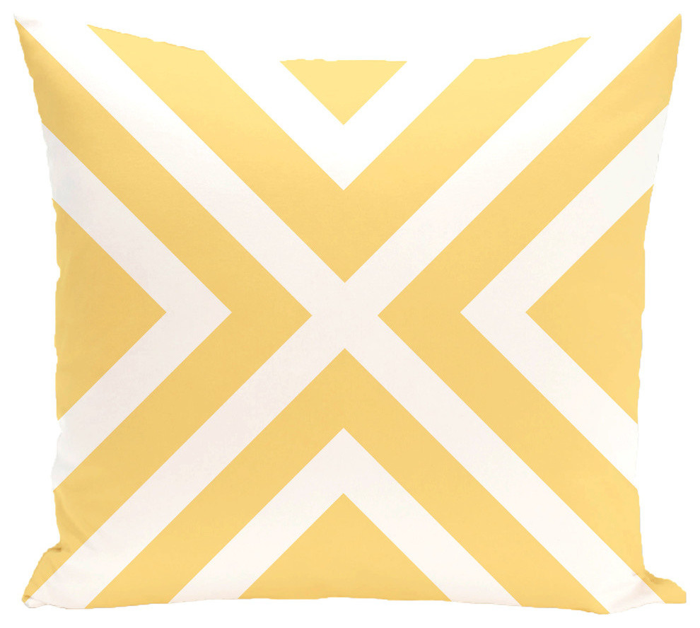 "x" Marks The Spot Stripes Print Outdoor Pillow, Lemon, 18"x18"