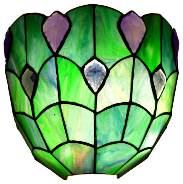 8.75 Inch High Stained Glass Ocean Blue Wireless Battery Operated Wall Sconce