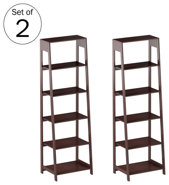 5-Tier Ladder Shelf Pair Set of 2 Leaning Storage Shelves or Bookcases