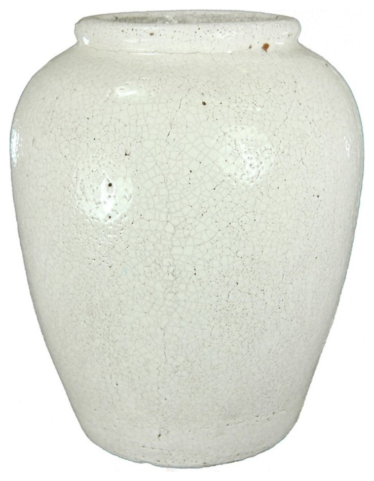 Terracotta Urn Vase, White Farmhouse Vases by Benzara, Woodland