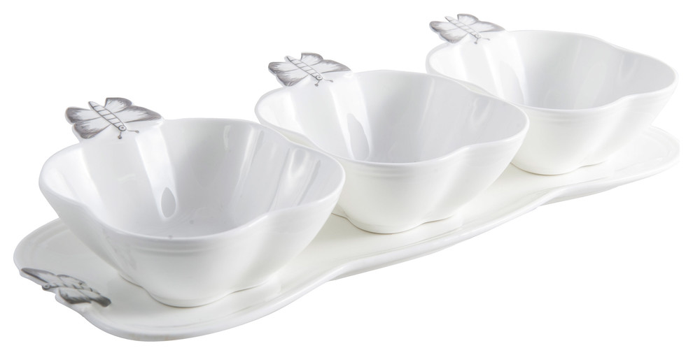 Papilio 4Piece Serving Tray and Bowl Set Traditional Serving Trays