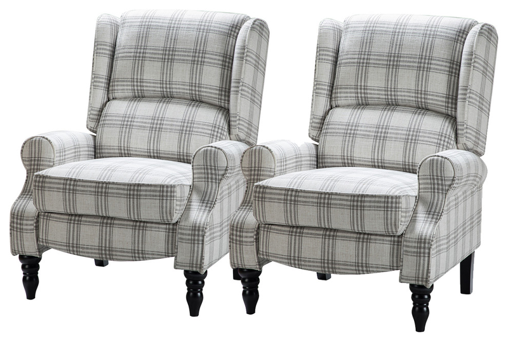 Modern Manual Wingback Recliner Set of 2 Farmhouse Recliner Chairs