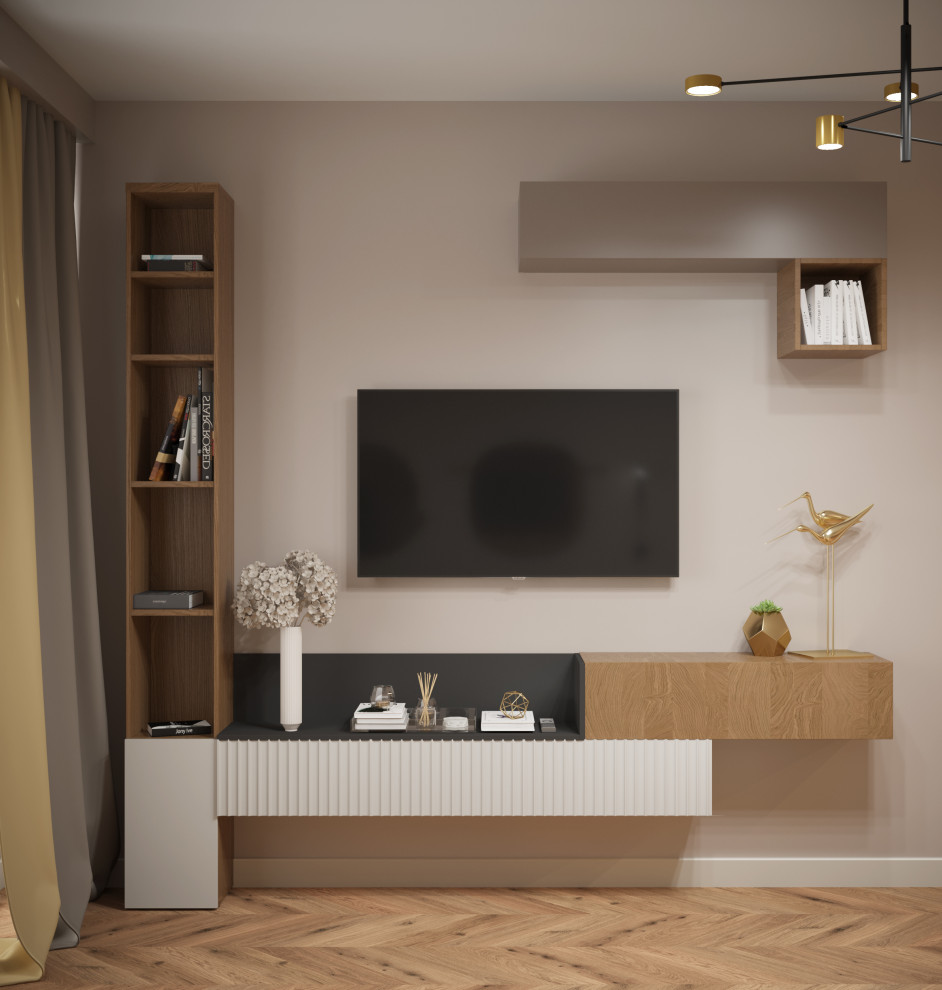 Композиция из геометричных ящиков ТВ-консоли