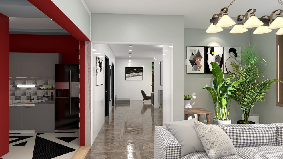 Вид на коридор (1 этаж) из зоны гостинной