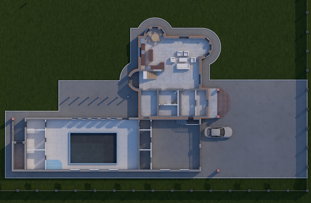 каменный дом с большим бассейном