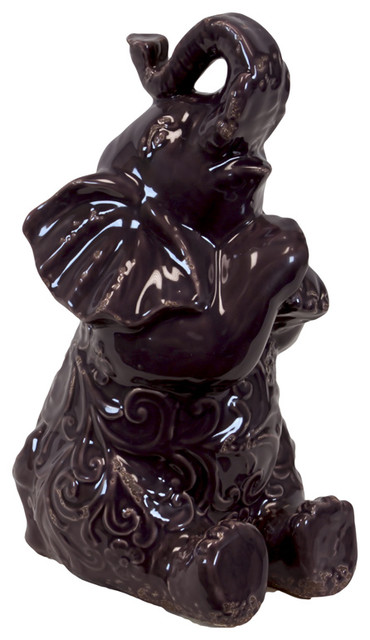 Pretty Ceramic Sitting Elephant Figurine, Purple