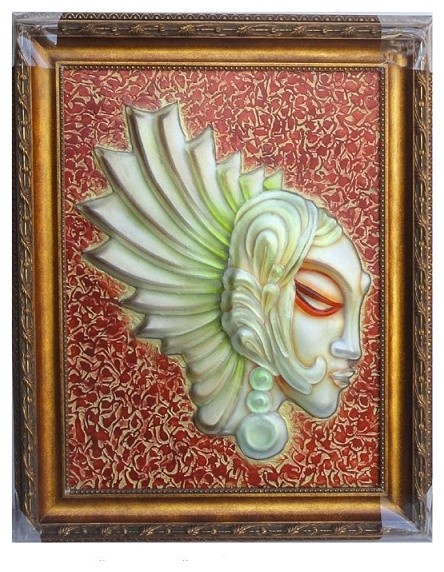 Artistic Liuli Glass Lady Head Figure Frame Art