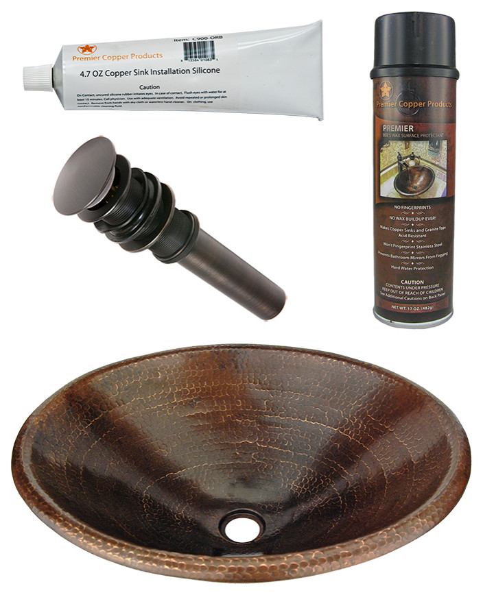 20" Master Bath Oval Self Rimming Hammered Copper Bathroom Sink