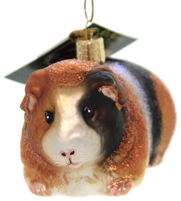 BROWN & WHITE GUINEA PIG OLD WORLD CHRISTMAS GLASS RODENT PET ORNAMENT NWT 12542 