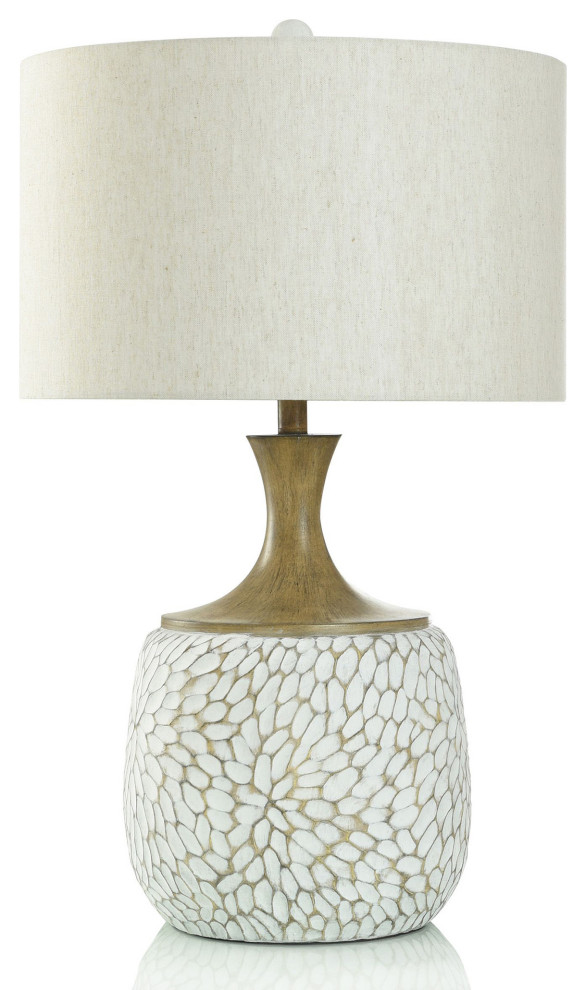 Carved Roanoke Table Lamp Brushed Brown and White Polyresin Body Cream Shade