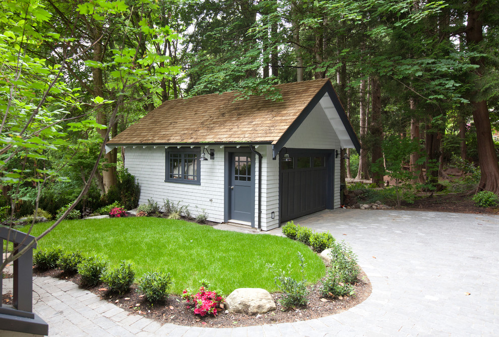 Traditional detached one-car garage in Vancouver.