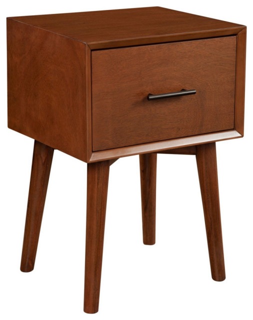 End Table With 1 Drawer and Angled Legs, Brown Midcentury Side